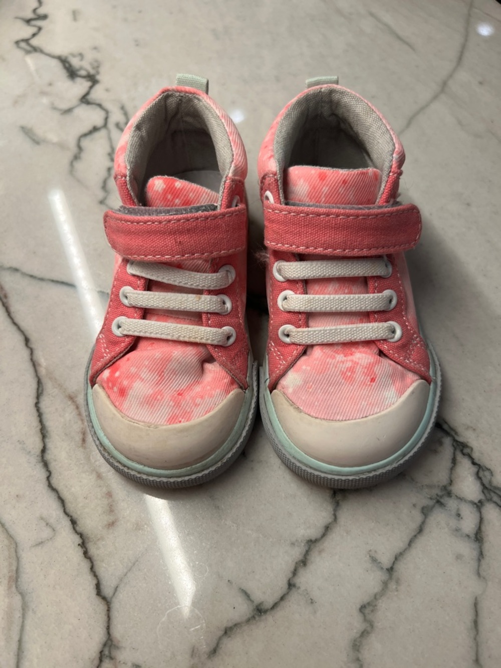 See Kai Run Coral Pink Tie-Dye Canvas Sneakers with Hook-and-Loop Strap